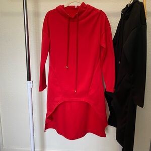 Vibrant Red Cowl Neck Sweater Hoodie